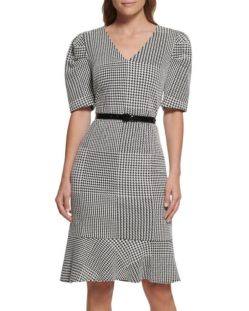 商品Karl Lagerfeld Paris|Houndstooth Knit Belted Dress,价格¥1050,第1张图片
