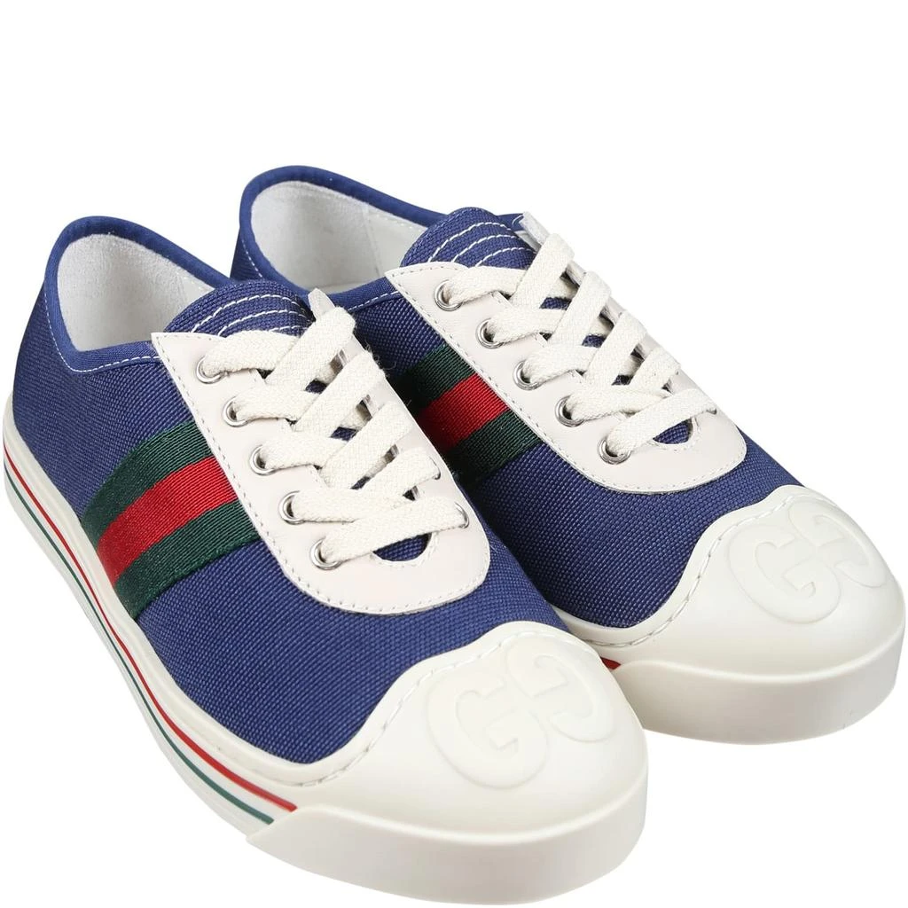 商品Gucci|Blue Canvas Trainer For Kids With Green And Red Web,价格¥3432,第3张图片详细描述