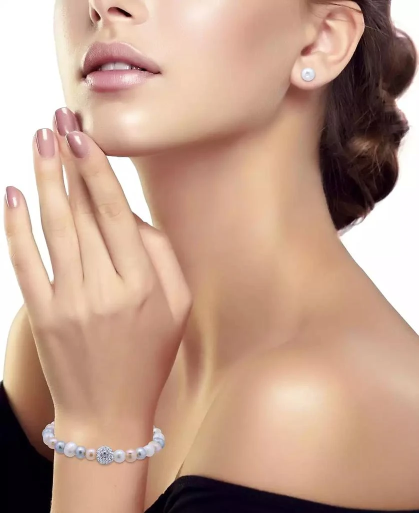 商品Macy's|2-Pc. Set Multicolor Cultured Freshwater Pearl (7mm) & Crystal Bracelet & Complementing White Cultured Freshwater Pearl (7mm) Stud Earrings in Sterling Silver (Also in All-White Cultured Freshwater Pearl), Created for Macy's,价格¥185,第3张图片详细描述