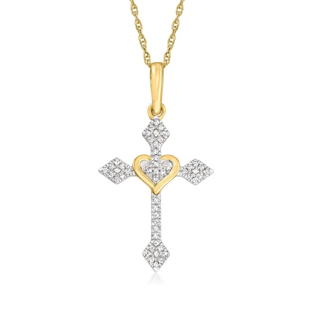 商品Canaria Fine Jewelry|Canaria Diamond-Accented Heart Cross Pendant Necklace in 10kt Yellow Gold,价格¥1307,第1张图片