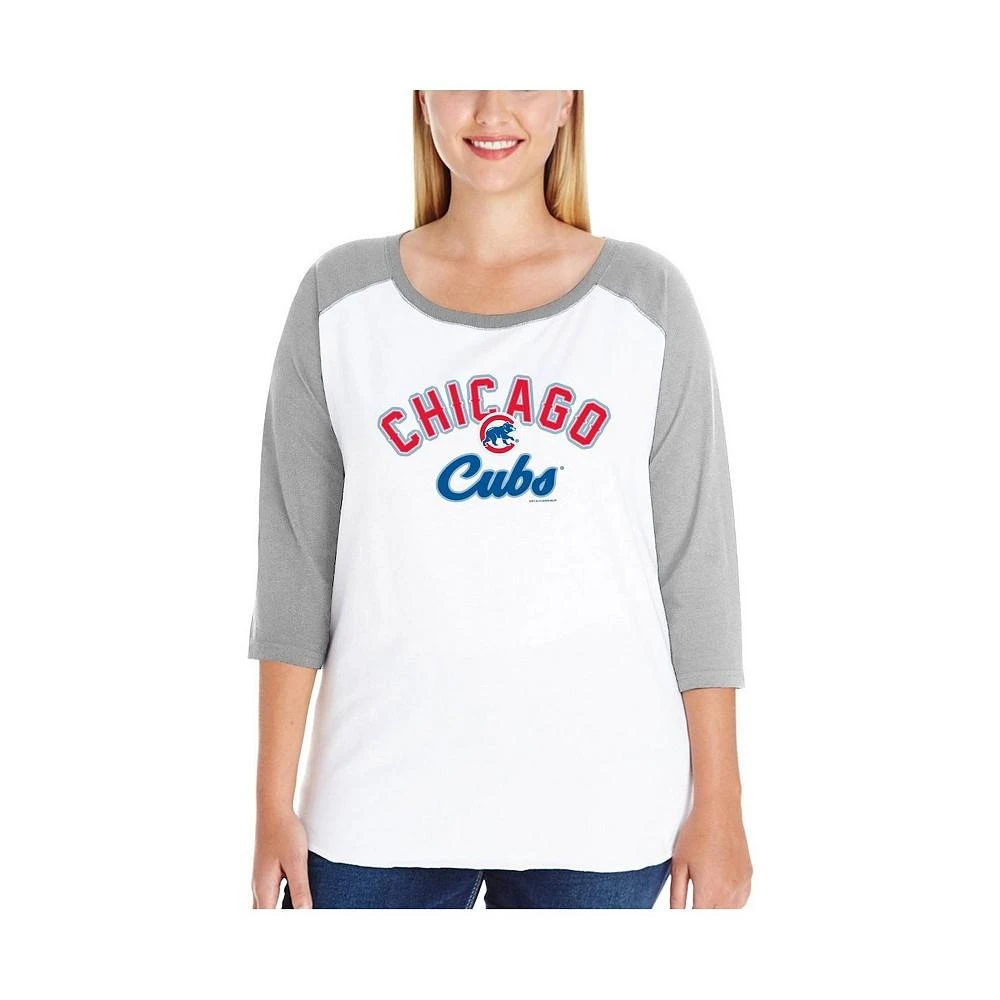 商品Soft As A Grape|Women's White and Heathered Gray Chicago Cubs Plus Size Baseball Raglan 3/4-Sleeve T-shirt,价格¥374,第4张图片详细描述