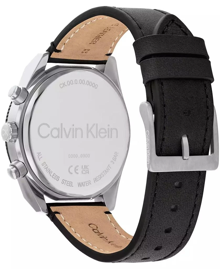 商品Calvin Klein|Men's Multifunction Black Leather Strap Watch 44mm,价格¥1235,第3张图片详细描述