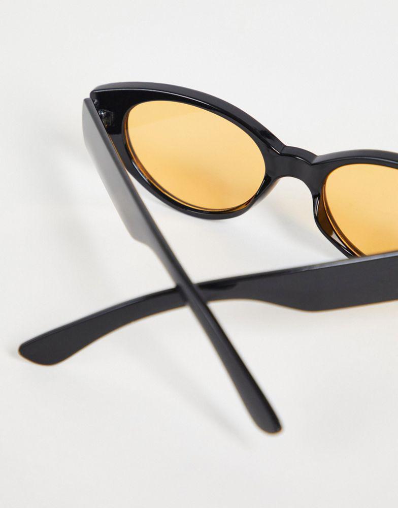 ASOS DESIGN retro oval sunglasses with amber lens in black - BLACK商品第3张图片规格展示