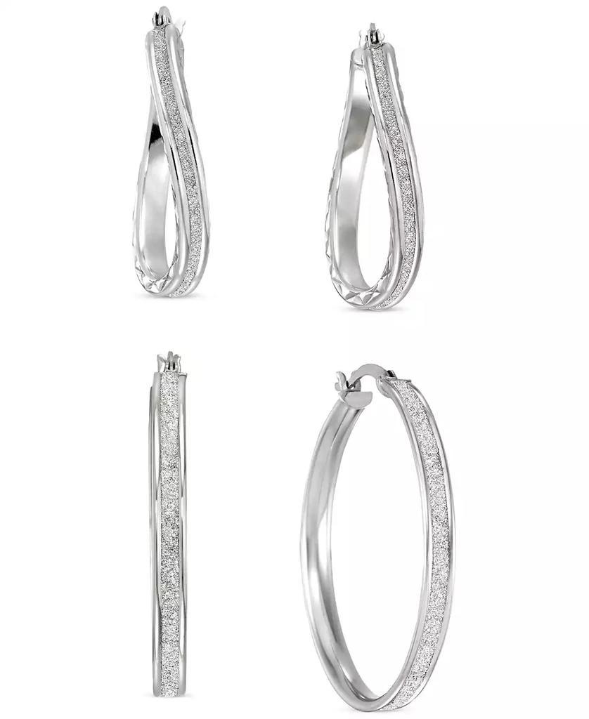商品Macy's|2-Pc. Set Wavy & Round Glitter Hoop Earrings in Sterling Silver,价格¥655,第4张图片详细描述