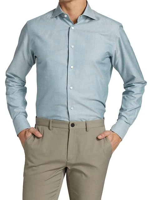 商品Zegna|Crossover Textured Long-Sleeve Shirt,价格¥2174,第2张图片详细描述
