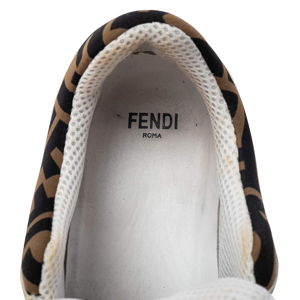 Fendi White/Brown Leather And Fabric Low Top Sneakers Size 38商品第7张图片规格展示