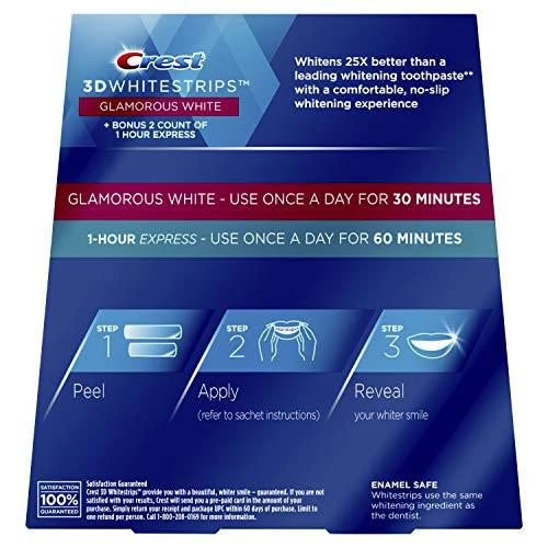 商品Crest|Crest 3D Whitestrips Glamorous White, 3D White, Teeth Whitening Strip Kit, 32 Strips (16 Count Pack) - Crest Teeth Whitening Strips, Teeth Whitening Kit - Packaging May Vary,价格¥340,第4张图片详细描述