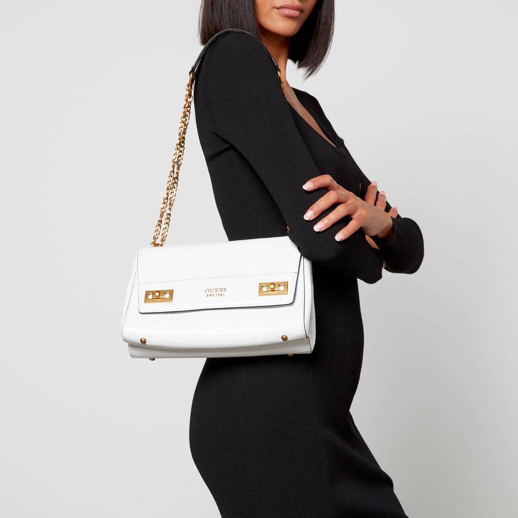 商品GUESS|Guess Women's Katey Croc Flap Shoulder Bag - White,价格¥1091,第4张图片详细描述