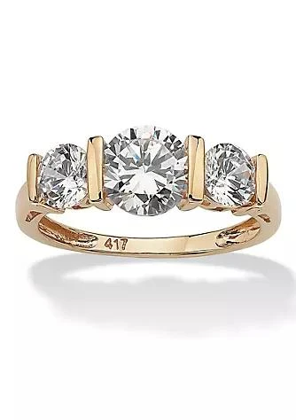 商品Palm Beach Jewelry|Beach Jewelry 2.50 Tcw Round Cubic Zirconia 10K Gold 3 Stone Bridal Engagement Ring,价格¥1817,第1张图片
