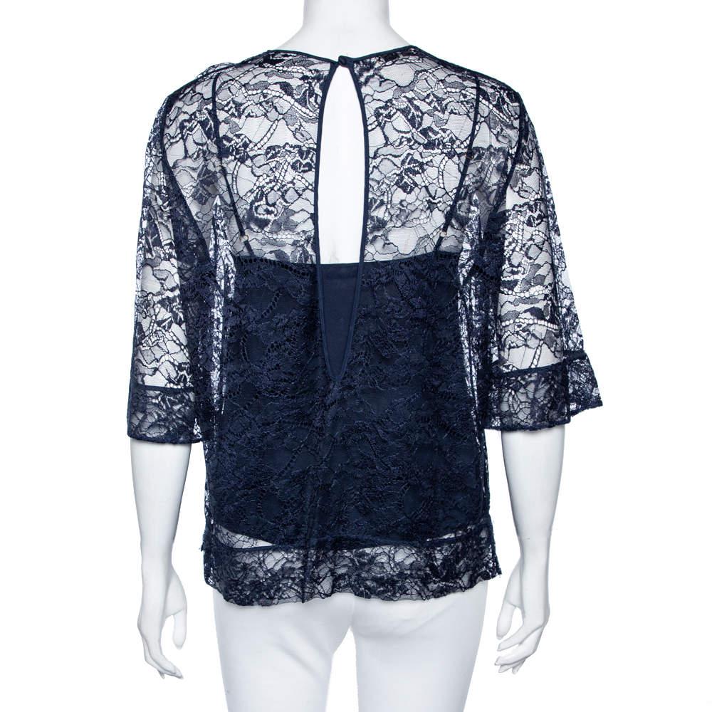 Emilio Pucci Navy Blue Lace Blouse M商品第3张图片规格展示