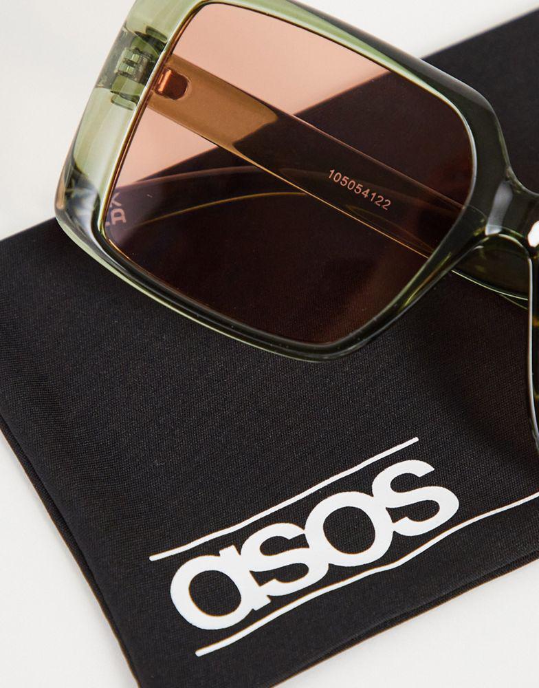 ASOS DESIGN frame 70s sunglasses with orange lens in green  - MGREEN商品第4张图片规格展示