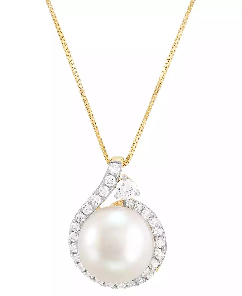 商品Grown With Love|Cultured Ming Pearl (10mm) & Lab Grown Diamond (3/8 ct. t.w.)  18" Pendant Necklace in 14k Gold,价格¥18512,第1张图片