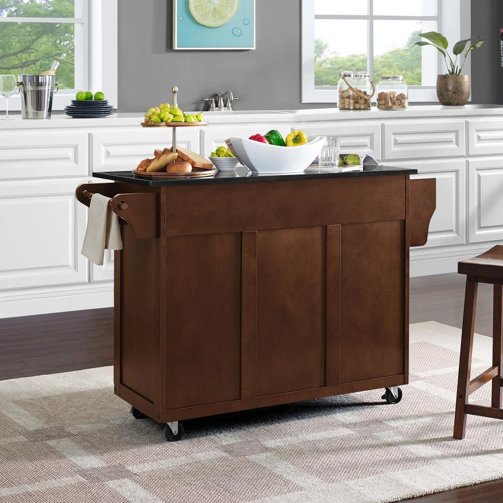 商品Crosley Furniture|Eleanor Granite Top Kitchen Cart Mahogany/Black,价格¥4460,第4张图片详细描述