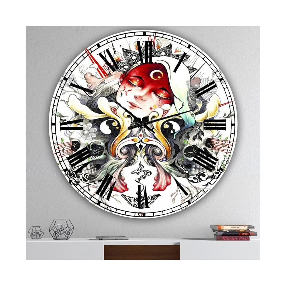 商品Designart|Sleeping Girl On Blossoming Skulls Large Modern Wall Clock - 36 x 36,价格¥2118,第2张图片详细描述