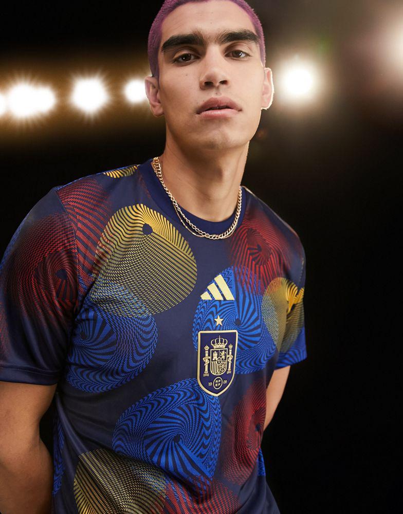 adidas Football Spain World Cup 2022 pre-match printed t-shirt in navy商品第3张图片规格展示