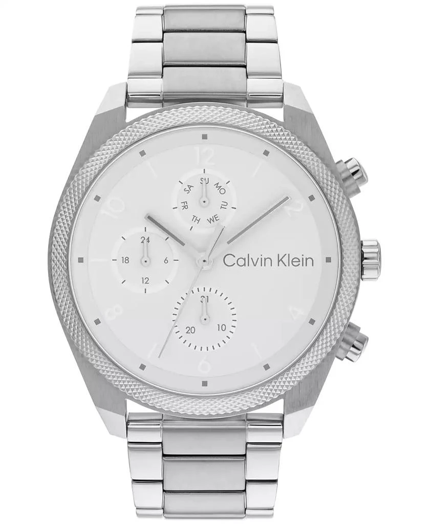 商品Calvin Klein|Men's Multifunction Silver-Tone Stainless Steel Bracelet Watch 44mm,价格¥996,第1张图片