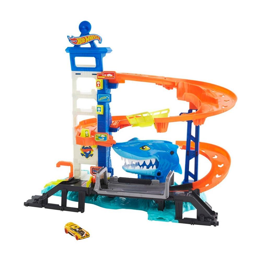 Track Set and 1:64 Scale Toy Car, City Shark Escape, Multi-Level Playset商品第1张图片规格展示