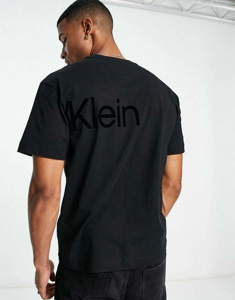 商品Calvin Klein|Calvin Klein large flock logo comfort cotton t-shirt in black,价格¥585,第1张图片