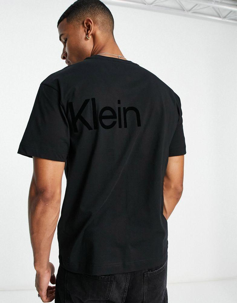 商品Calvin Klein|Calvin Klein large flock logo comfort cotton t-shirt in black,价格¥537,第1张图片