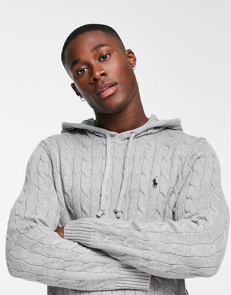 商品Ralph Lauren|Polo Ralph Lauren icon logo cotton cable knit hooded jumper in grey marl,价格¥1568,第3张图片详细描述