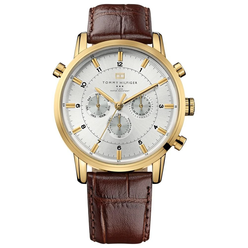 商品Tommy Hilfiger|Men's Brown Croc-Embossed Leather Strap Watch 44mm,价格¥871,第1张图片