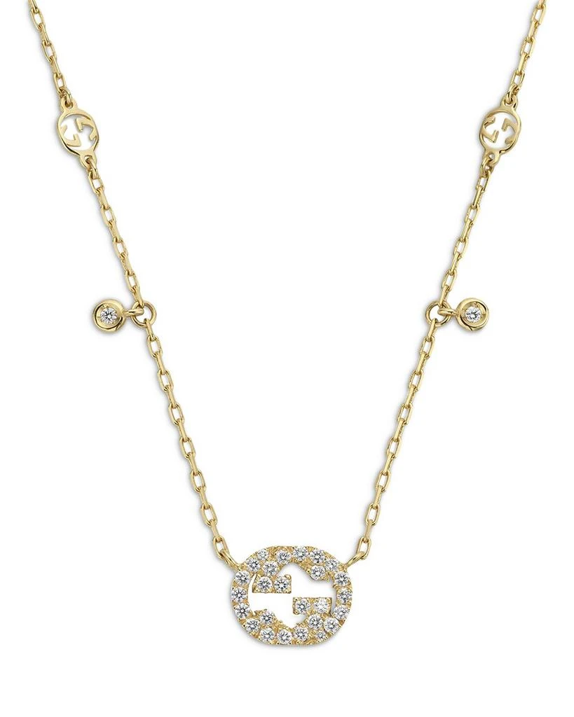 18K Yellow Gold Interlocking G Diamond Dangle Pendant Necklace, 15-16.5" 商品