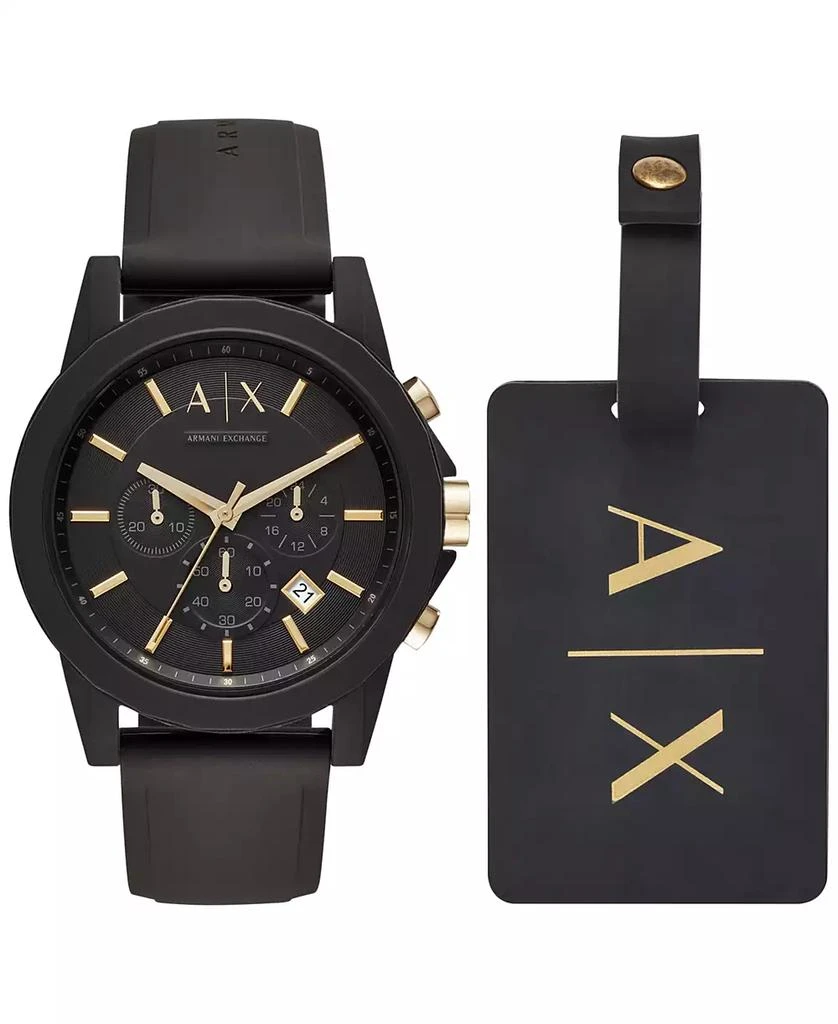 商品Armani Exchange|Men's Chronograph  Black Silicone Strap Watch 45mm Gift Set,价格¥837,第1张图片