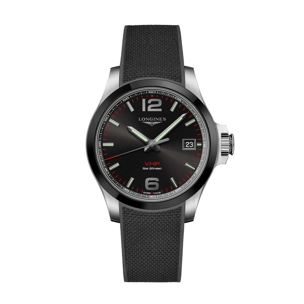 商品Longines|Longines Men's Watch - Conquest V.H.P. Swiss Quartz Black Rubber Strap | L37194569,价格¥5568,第1张图片