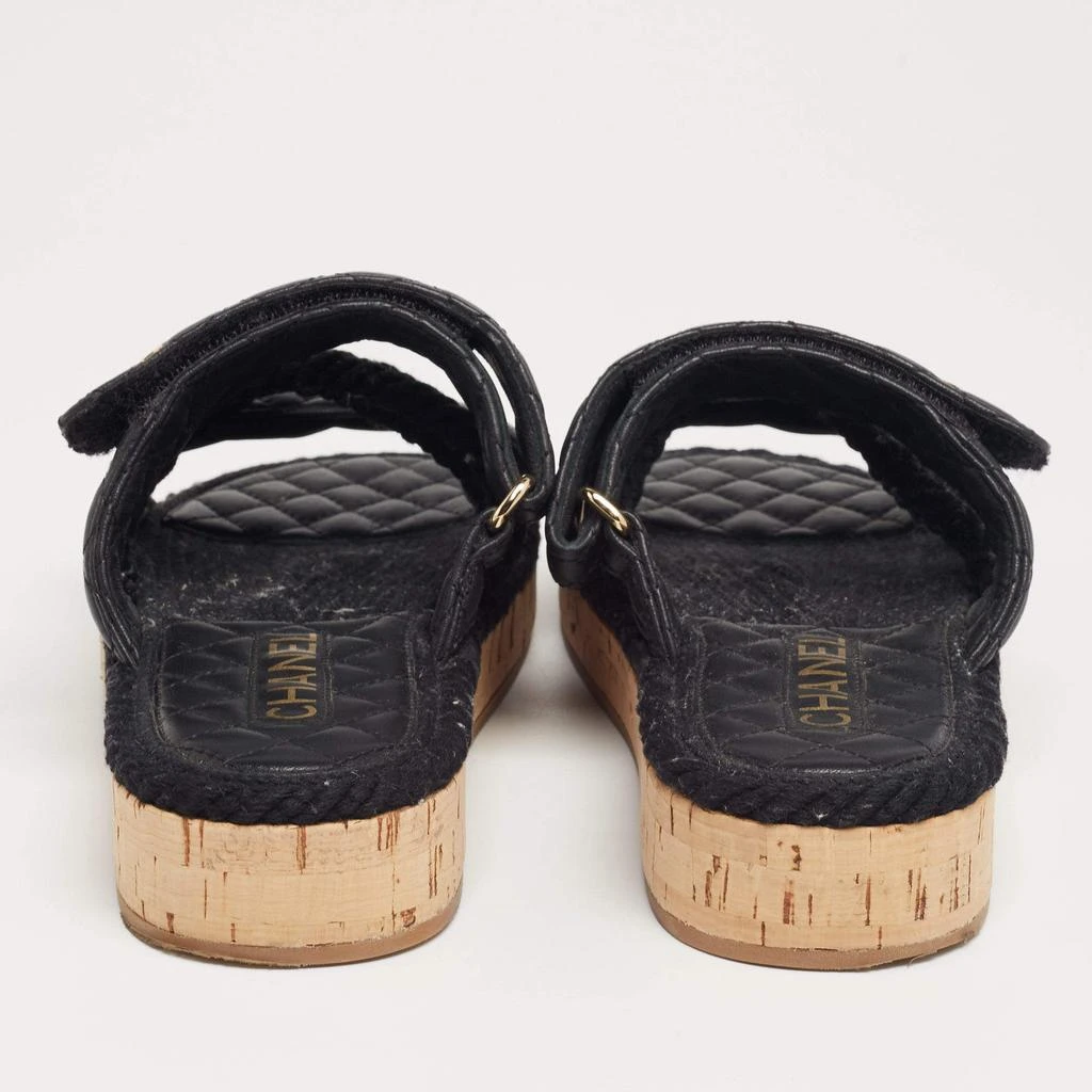 商品[二手商品] Chanel|Chanel Black Leather Quilted Rope CC Flat Sandals Size 38,价格¥7599,第5张图片详��细描述