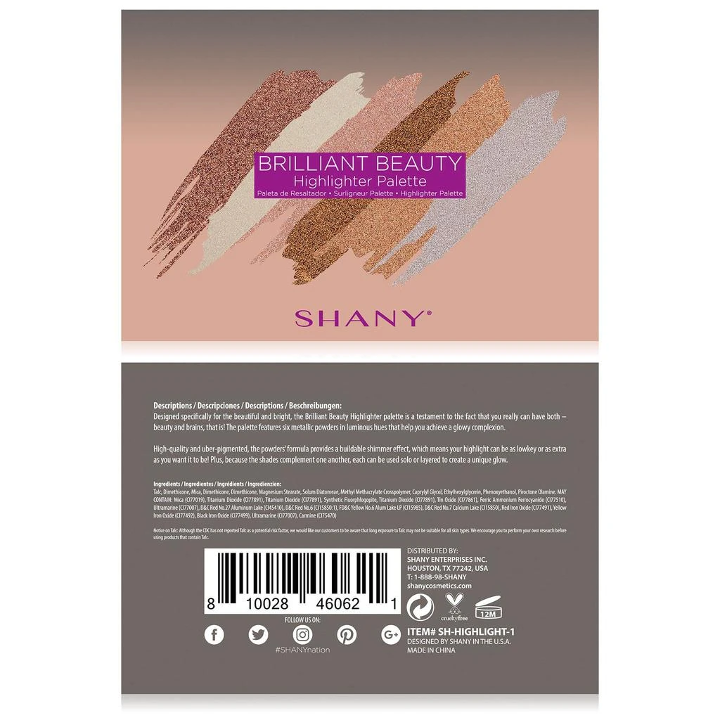 商品SHANY|Brilliant Beauty 6-Color Highlighter Palette,价格¥75,第2张图片详细描述
