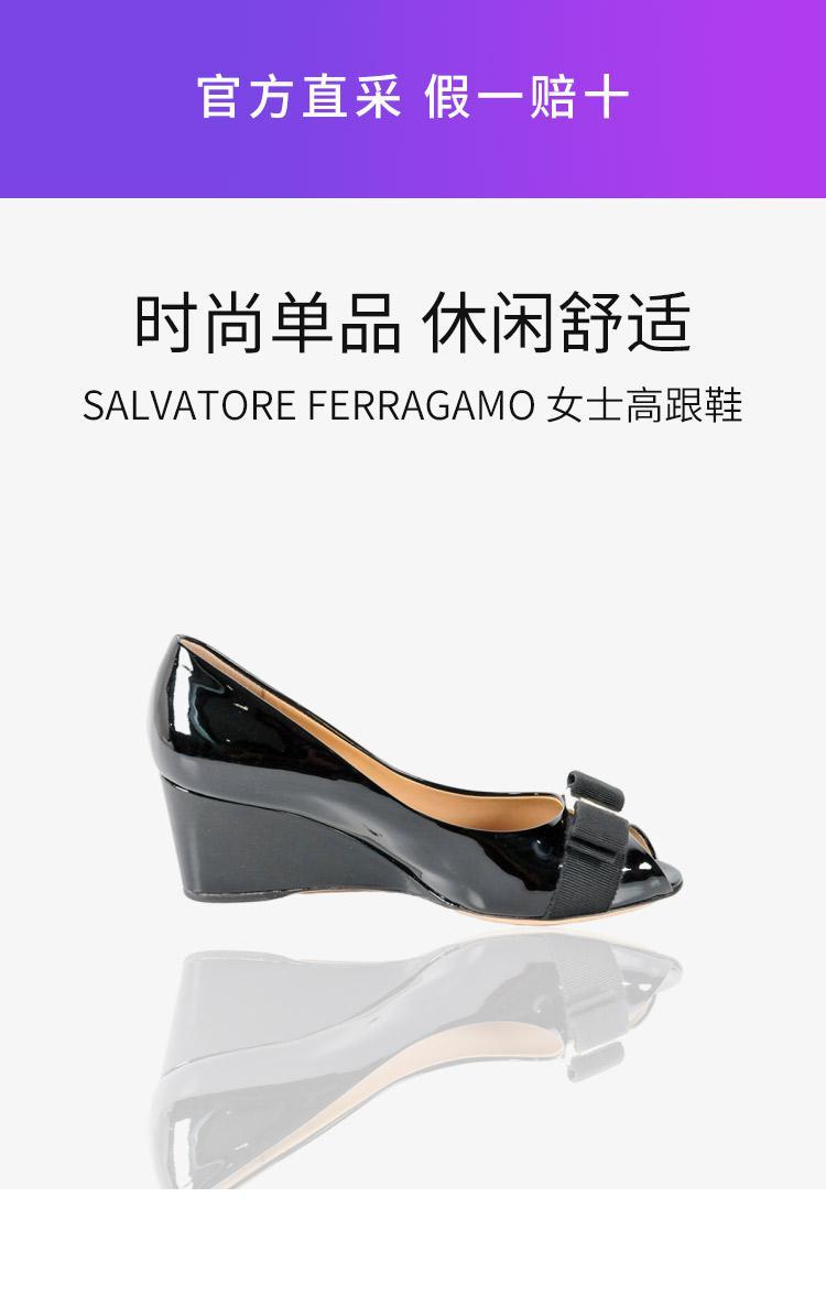 商品Salvatore Ferragamo|香港直邮SALVATOREFERRAGAMO菲拉格慕黑色漆皮鱼嘴坡跟鞋0531539,价格¥5069,第3张图片详细描述