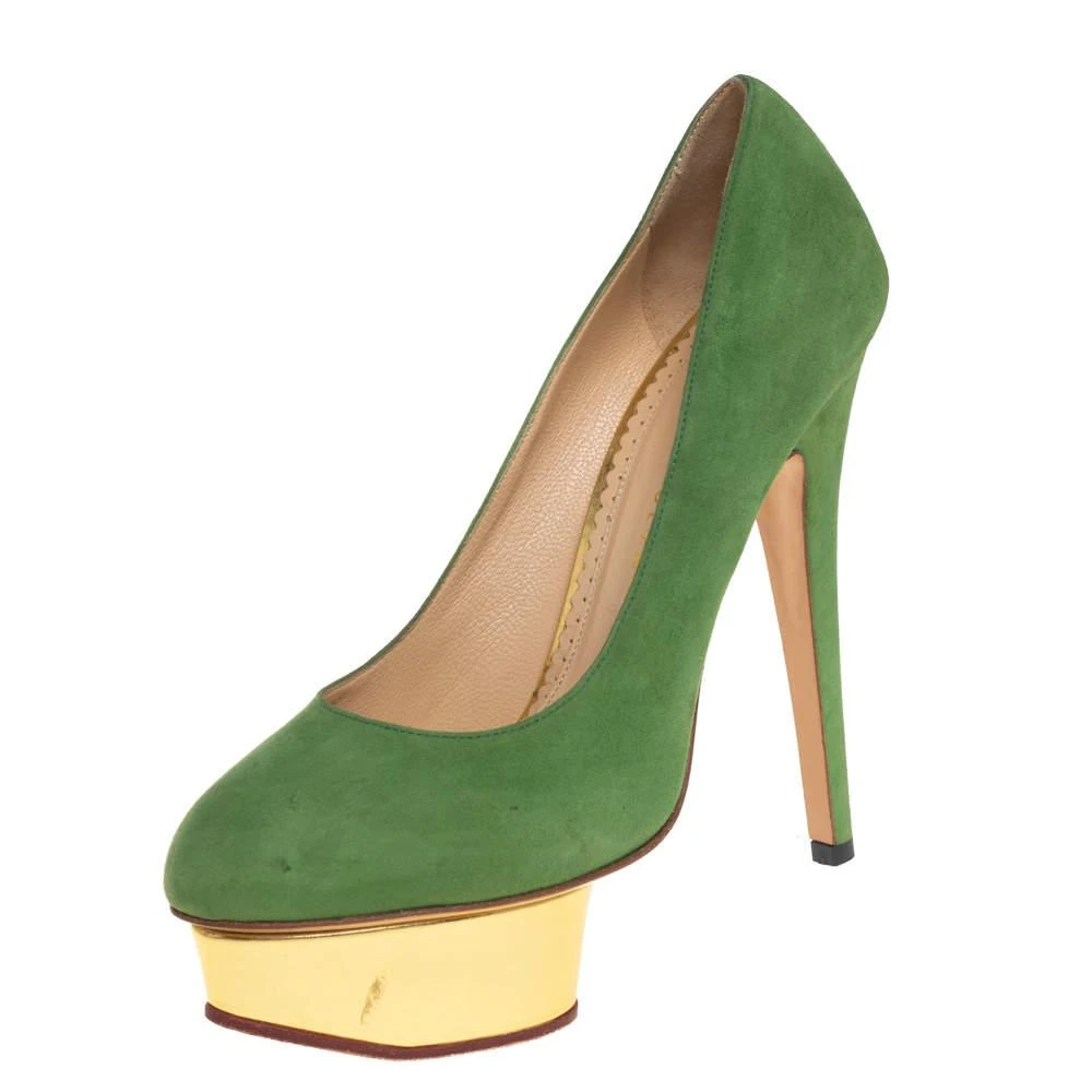 商品[二手商品] Charlotte Olympia|Charlotte Olympia Green Suede Dolly Platform Pumps Size 36.5,价格¥1802,第1张图片