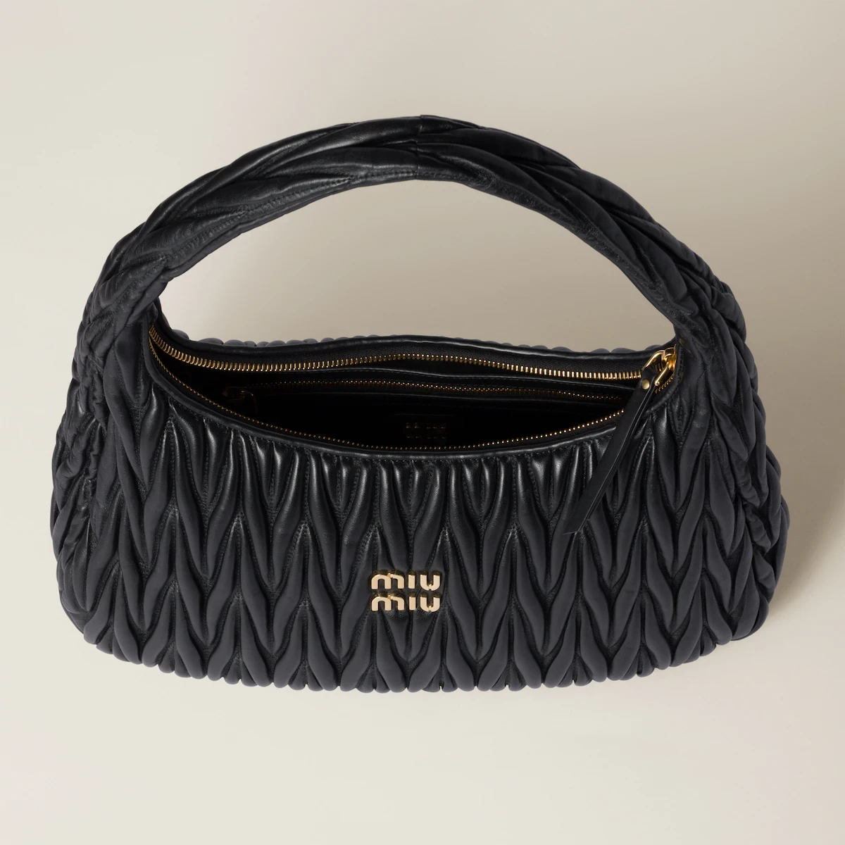 【预售】 缪缪 25春夏 女士 手提包 Sac hobo Wander en cuir nappa matelassé 5BC170_N88_F0002_V_OOO 商品