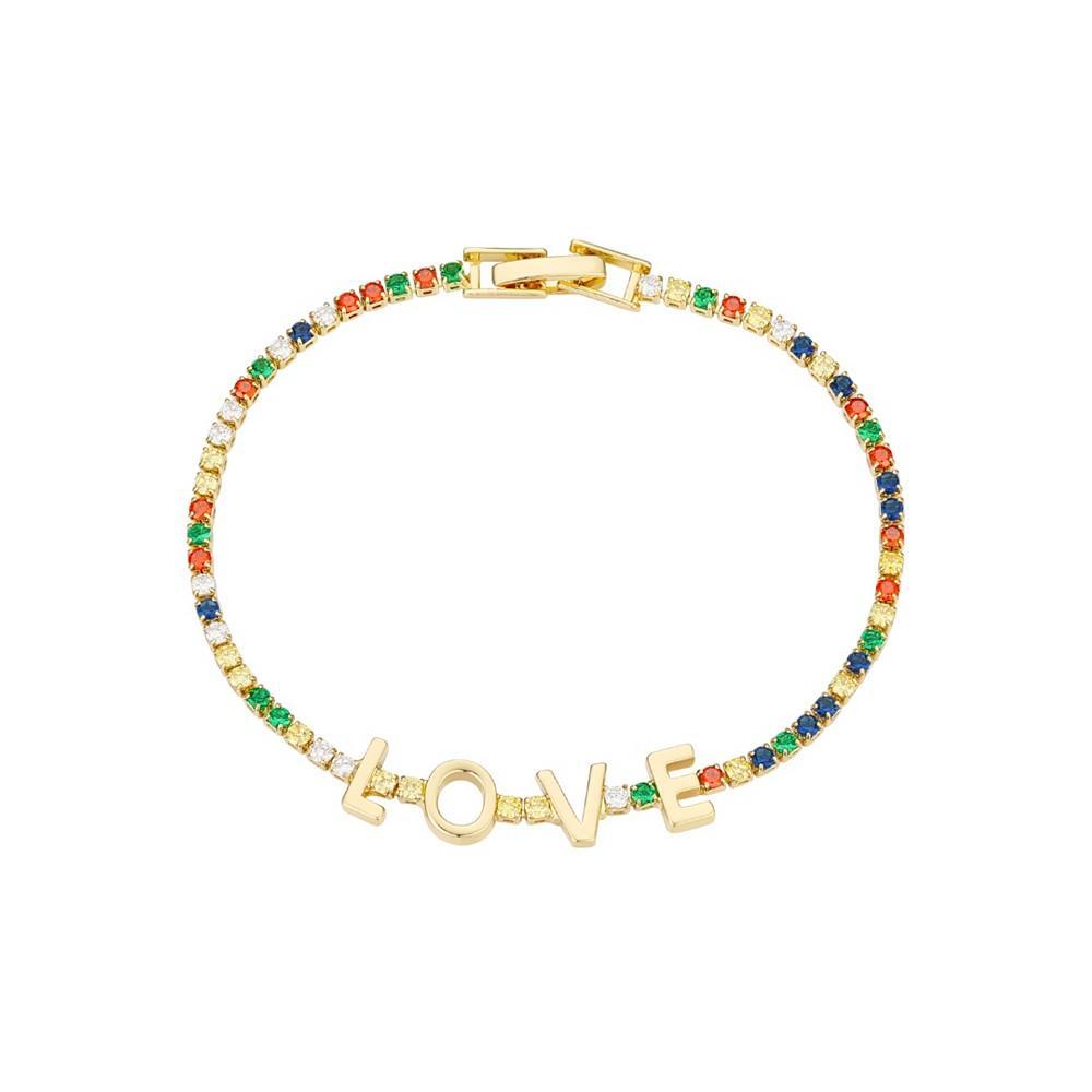 商品Unwritten|14K Gold Flash-Plated Brass Multi Color Cubic Zirconia "Love" Tennis Bracelet,价格¥130,第1张图片