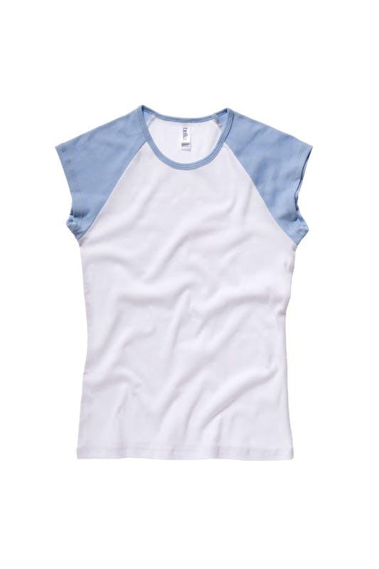 Bella + Canvas Womens/Ladies Baby Rib Cap Sleeve Contrast T-Shirt (White / Baby Blue)商品第1张图片规格展示