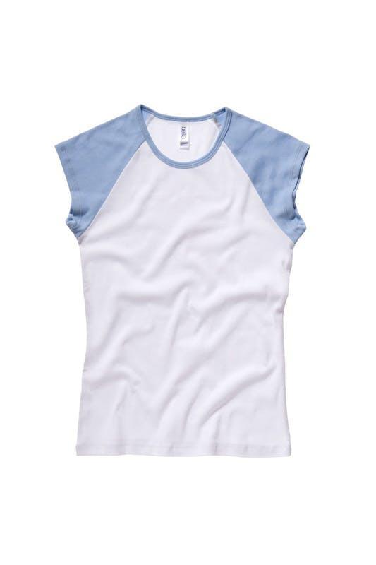 商品BELLA + CANVAS|Bella + Canvas Womens/Ladies Baby Rib Cap Sleeve Contrast T-Shirt (White / Baby Blue),价格¥78-¥80,第1张图片