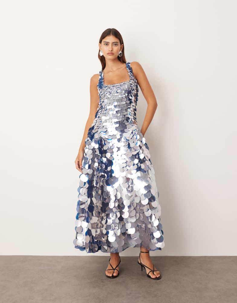 giulia sparkling square neck dress in royal blue sequins Royal Blue