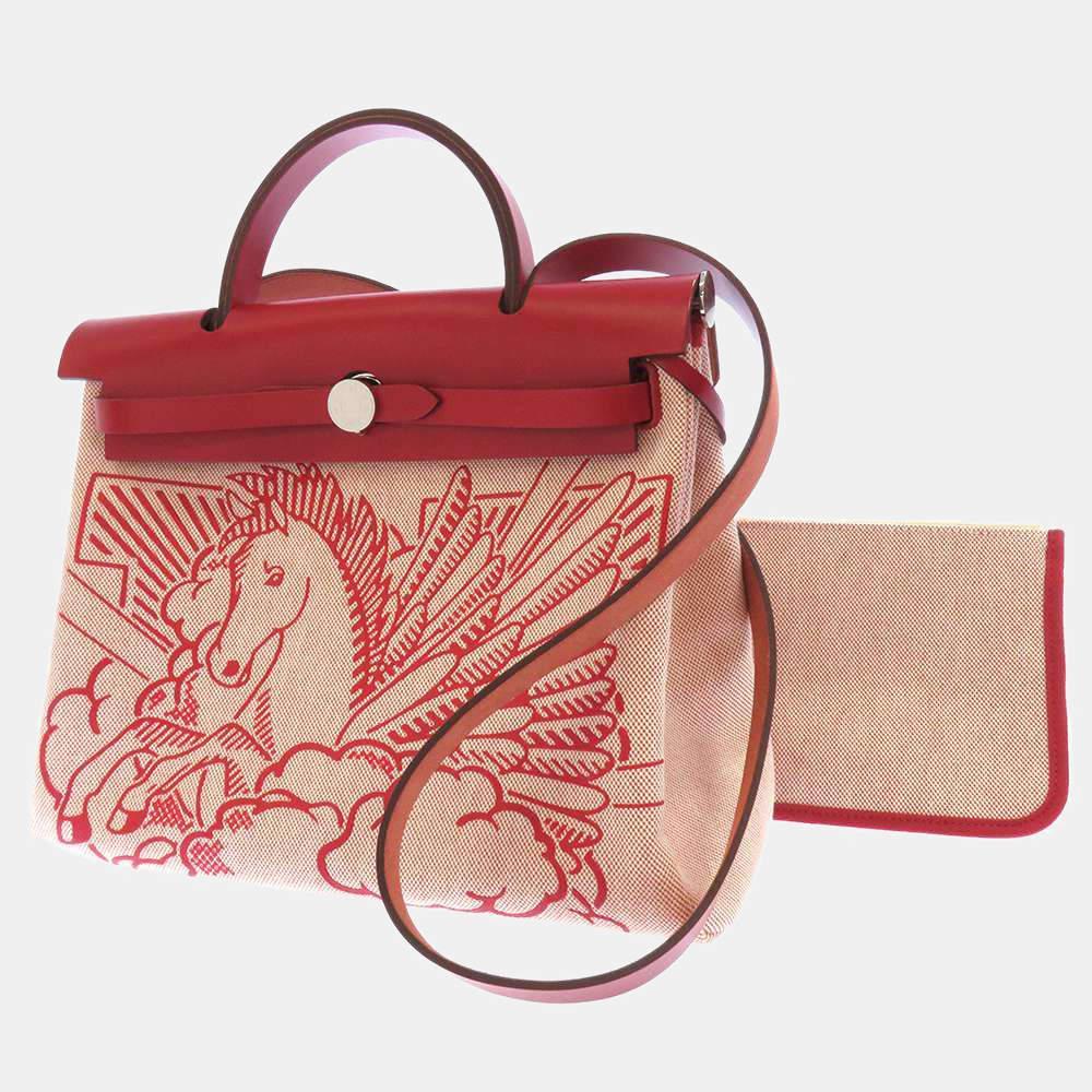 商品[二手商品] Hermes|Hermes Red Toile H/Vache Hunter Leather Herbag Zip 31 Shoulder Bag,价格¥30364,第1张图片