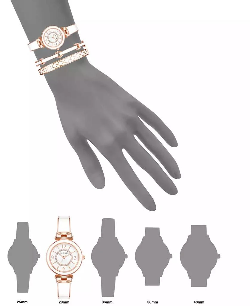 商品Anne Klein|Women's Rose Gold-Tone Alloy Bangle with White Enamel and Crystal Accents Fashion Watch 33mm Set 3 Pieces,价格¥1136,第4张图片详细描述