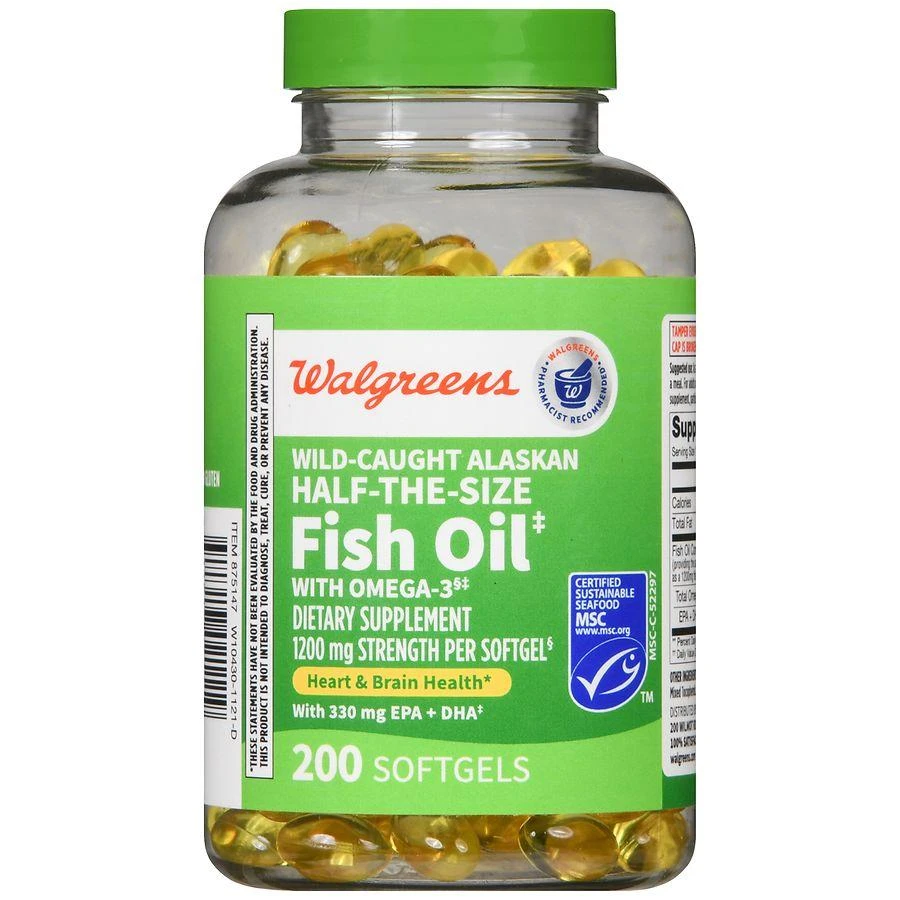 商品Walgreens|Wild Caught Alaskan Half-the-Size Fish Oil with Omega-3 Softgels (200 days),价格¥193,第2张图片详细描述