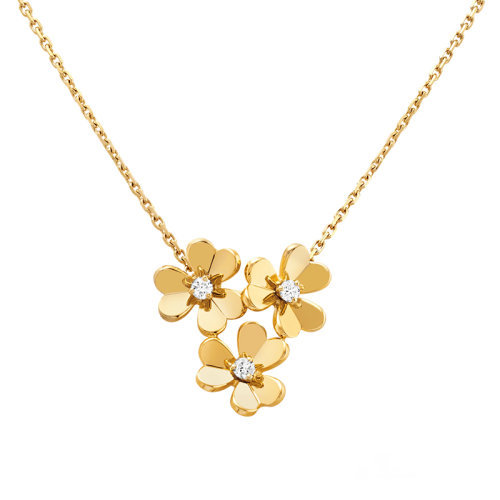 商品Van Cleef & Arpels| Van Cleef & Arpels/梵克雅宝 经典Frivole®系列 迷你18K金黄金三朵小花镶钻项链 VCARP2DU00,价格¥41639,第1张图片