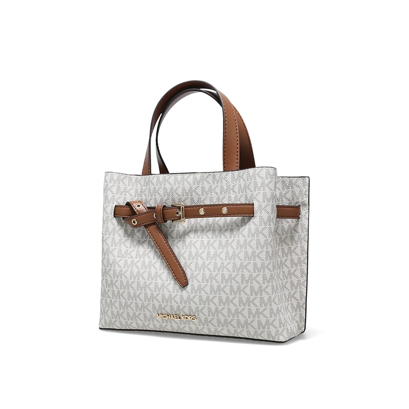 Michael Kors 奥莱款 EMILIA小号PVC印花配皮女士单肩斜挎手提包 35H0GU5S1B VANILLA商品第2张图片规格展示