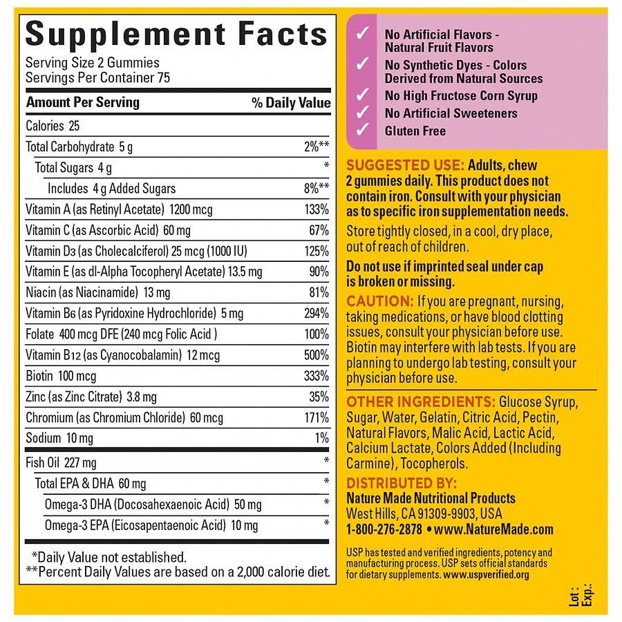 商品Nature Made|Women's Multivitamin + Omega-3 Gummies Lemon, Orange & Strawberry,价格¥207,第4张图片详细描述