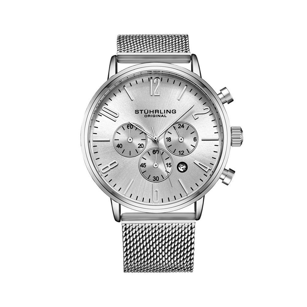 商品Stuhrling|Men's Silver Tone Mesh Stainless Steel Bracelet Watch 48mm,价格¥758,第1张图片