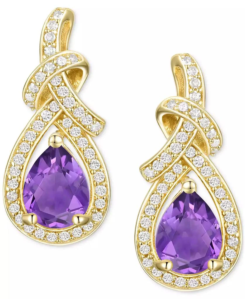 商品Macy's|Amethyst (1-1/4 ct. t.w.) & Lab-Grown White Sapphire (1/3 ct. t.w.) Swirl Drop Earrings in 14k Gold-Plated Sterling Silver (Also in Additional Gemstones),价格¥374,第3张图片详细描述