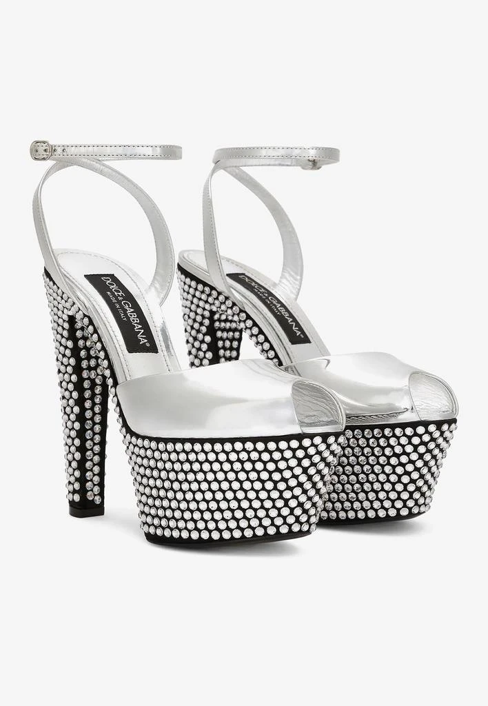 商品Dolce & Gabbana|90 Mirror-Effect Rhinestone-Embellished Platform Sandals,价格¥13392,第2张图片详细描述