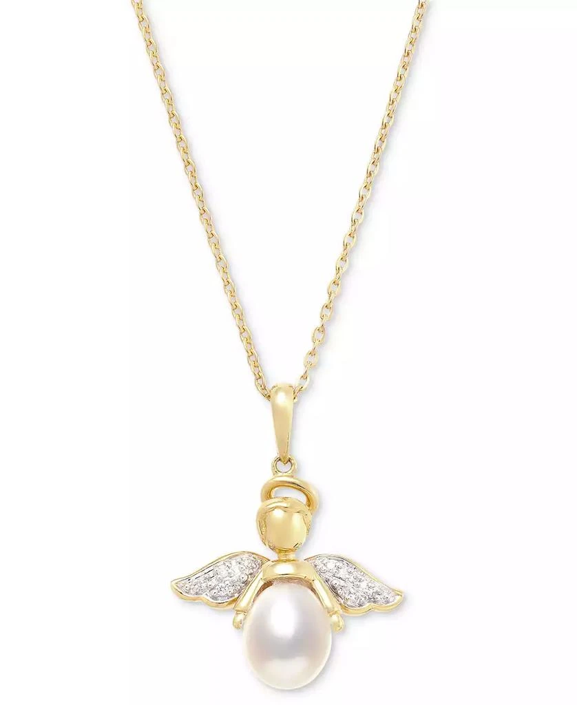 商品Macy's|Cultured Freshwater Pearl (7 - 7-1/2mm) & Cubic Zirconia Angel 18" Pendant Necklace set in 14k Two-Tone Gold-Plated Sterling Silver,价格¥2385,第1张图片