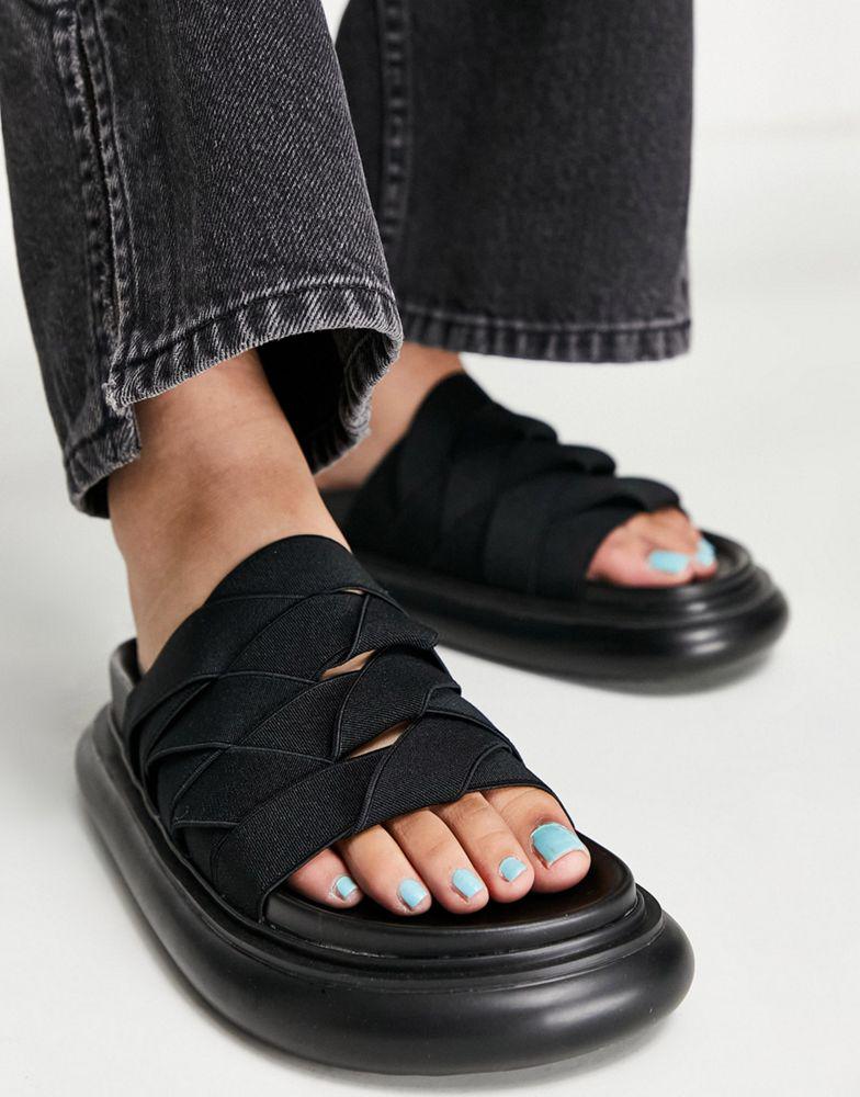 Topshop Pio elastic footbed mule sandal in black商品第1张图片规格展示