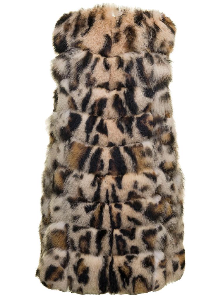 Sleeveless Multicolured Fur Squares in Fox with Hood Frame Woman Fur商品第1张图片规格展示