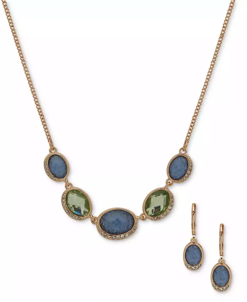 商品Anne Klein|Gold-Tone Pavé & Oval Stone Statement Necklace & Drop Earrings Set,价格¥148,第1张图片